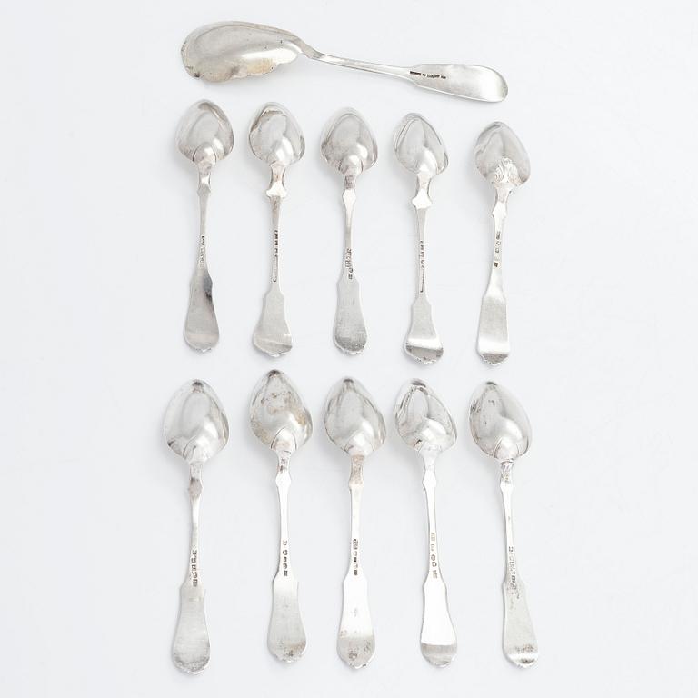 Dessertskedar, 10 st, silver, Borgå och Lovisa, mestadels 1850-tal och syltsked, Borgå 1926.