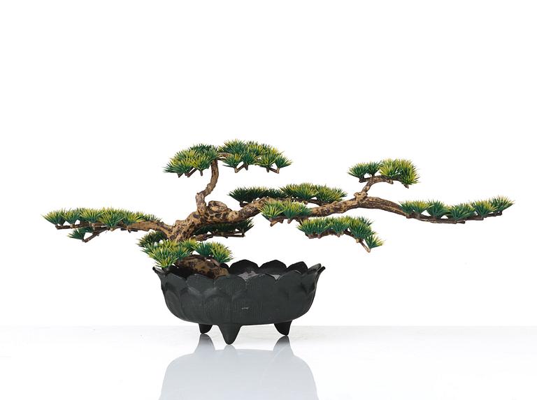 Estrid Ericson, an elastoline bonsai tree mounted in a Japanese patinated metal pot, Svenskt Tenn, Sweden 1960-70's.