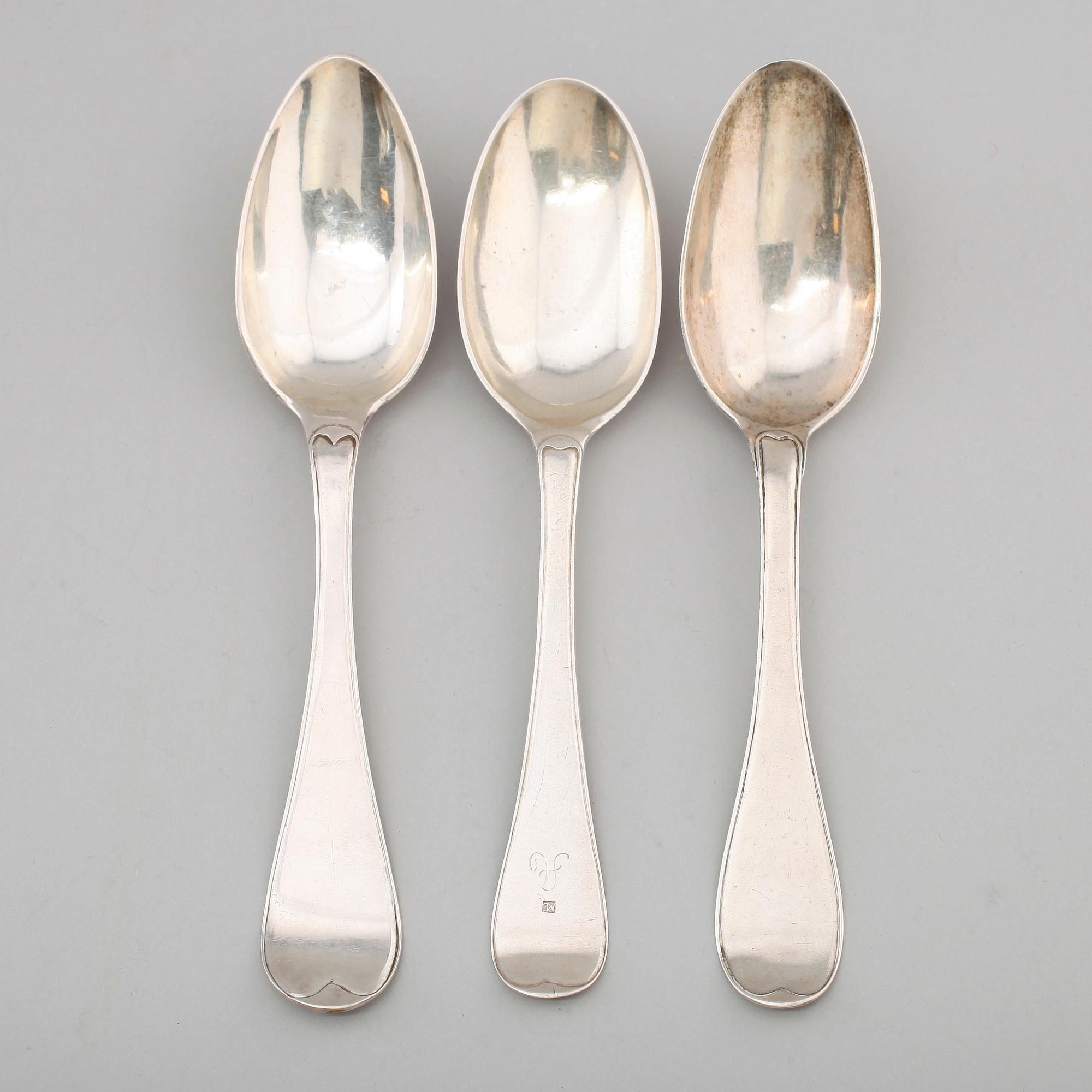 MATSKEDAR, 3 st, silver, svenska stämplar, omkring år 1800. Vikt ca 209 gram.
