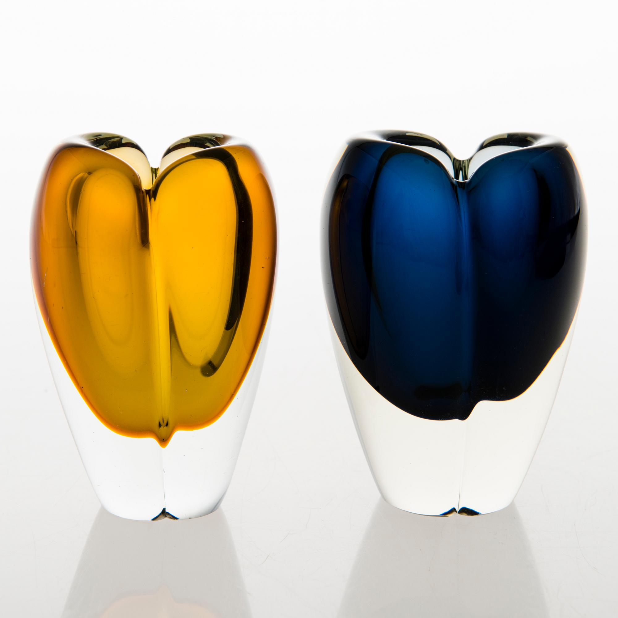 KAJ FRANCK, five 'Usva' glass vases, signed K. Franck, Nuutajärvi Notsjö 1950-60:s.
