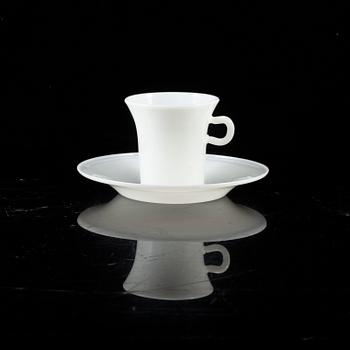 WILHELM WAGENFELD, a chocholate cup and a plate, Jenaer Glaswerk, Schott & Gen, Germany.