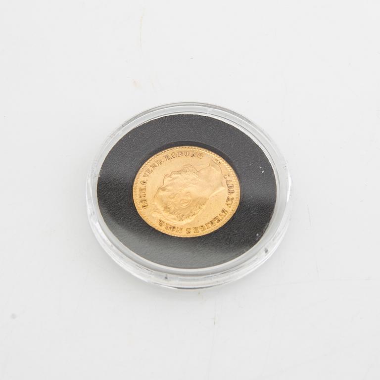 Guldmynt Sverige, Karl XV 1 Carolin 20 Francs, 1868.