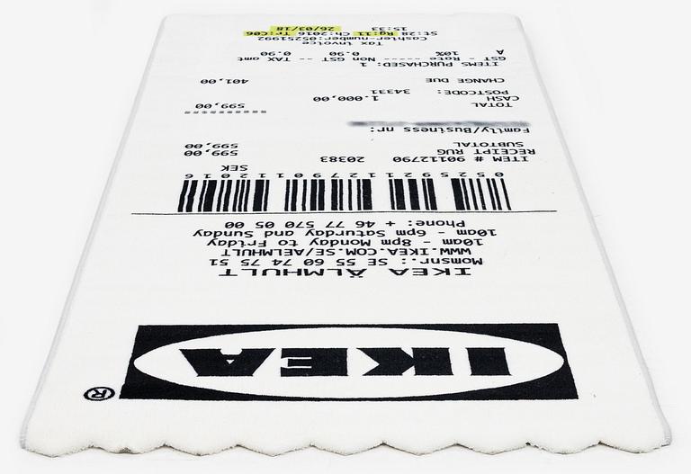 Virgil Abloh, matta "Kvitto", IKEA x Virgil Abloh, "MARKERAD" kollektion, ca 200 x 90 cm.