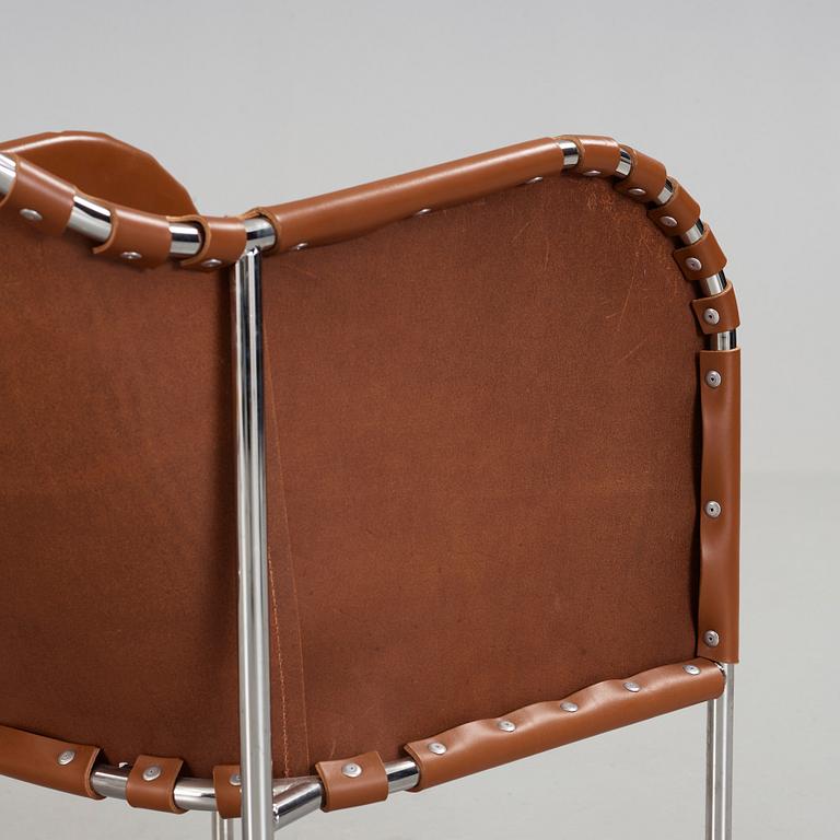 Mats Theselius, A pair of 'Bruno' brown leather and steel easy chairs, Källemo, Sweden.