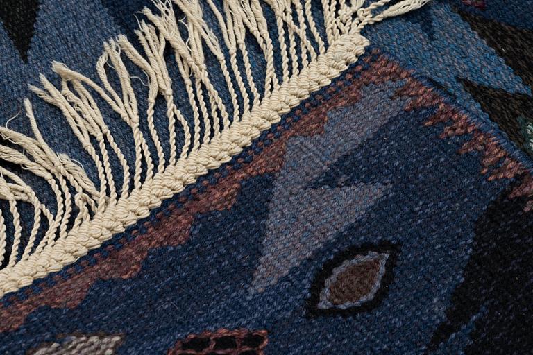 Barbro Nilsson, a carpet, "Tånga blå", flat weave, ca 243,5 x 173 cm, signed AB MMF BN.
