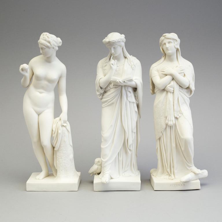 FIGURER, tre st, parian, Eneret, Gustafsberg,