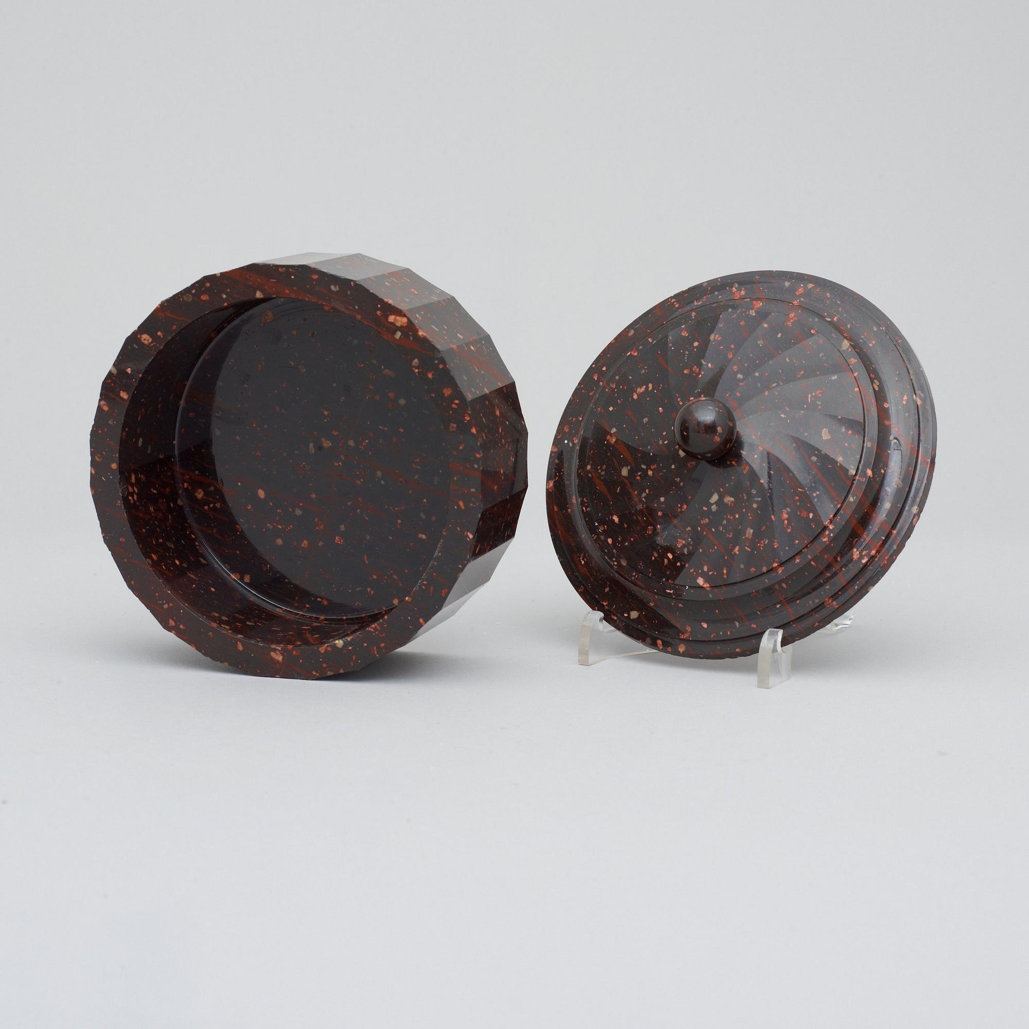 A Swedish Empire porphyry butter box.