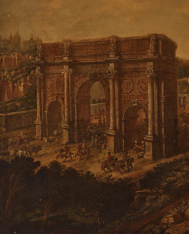 Gaspar van Wittel  (Vanvitelli) Circle of, Excavations at the Colosseum and the Arch of Constantine, Rome.