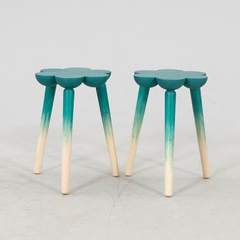 Lisa Hilland, a pair of "Smyltha" stools for Myltha, signed 2023 unique.