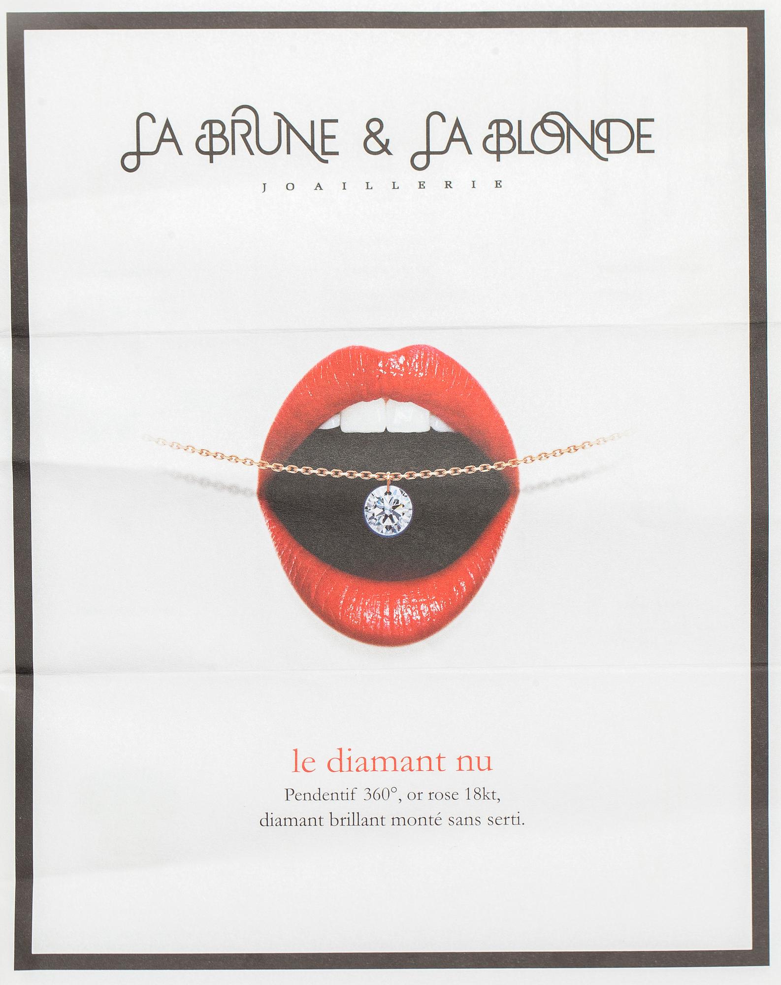 Rannekoru, 18K ruusukultaa ja briljanttihiottu timantti, La Brune & La Blonde Joaillerie, Ranska.