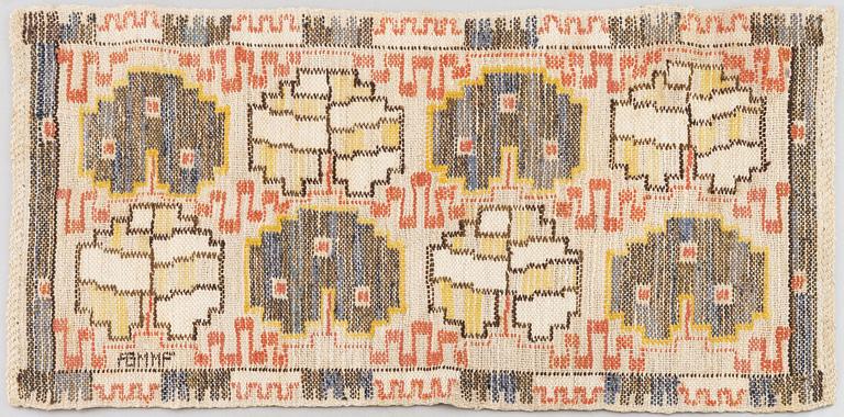 Märta Måås-Fjetterström, 'Grodblad blå', tapestry on linen foundation, c. 75 x 38 cm, signed AB MMF.