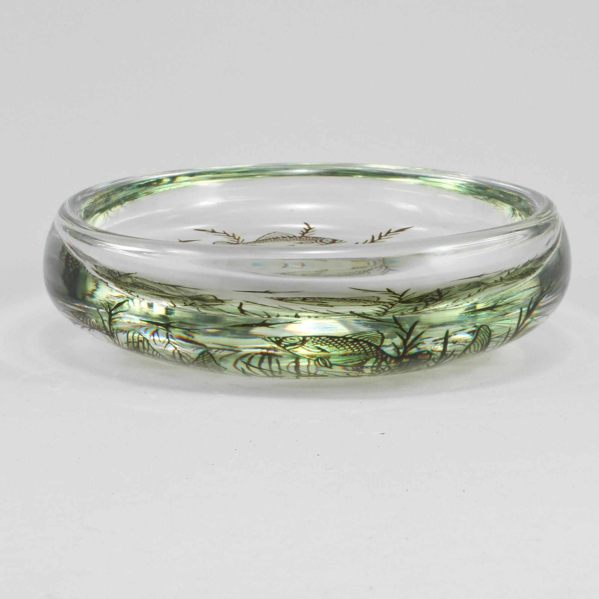 SKÅL, glas, fiskgraal, Edward Hald, Orrefors, signerad, 1900-talets mitt.