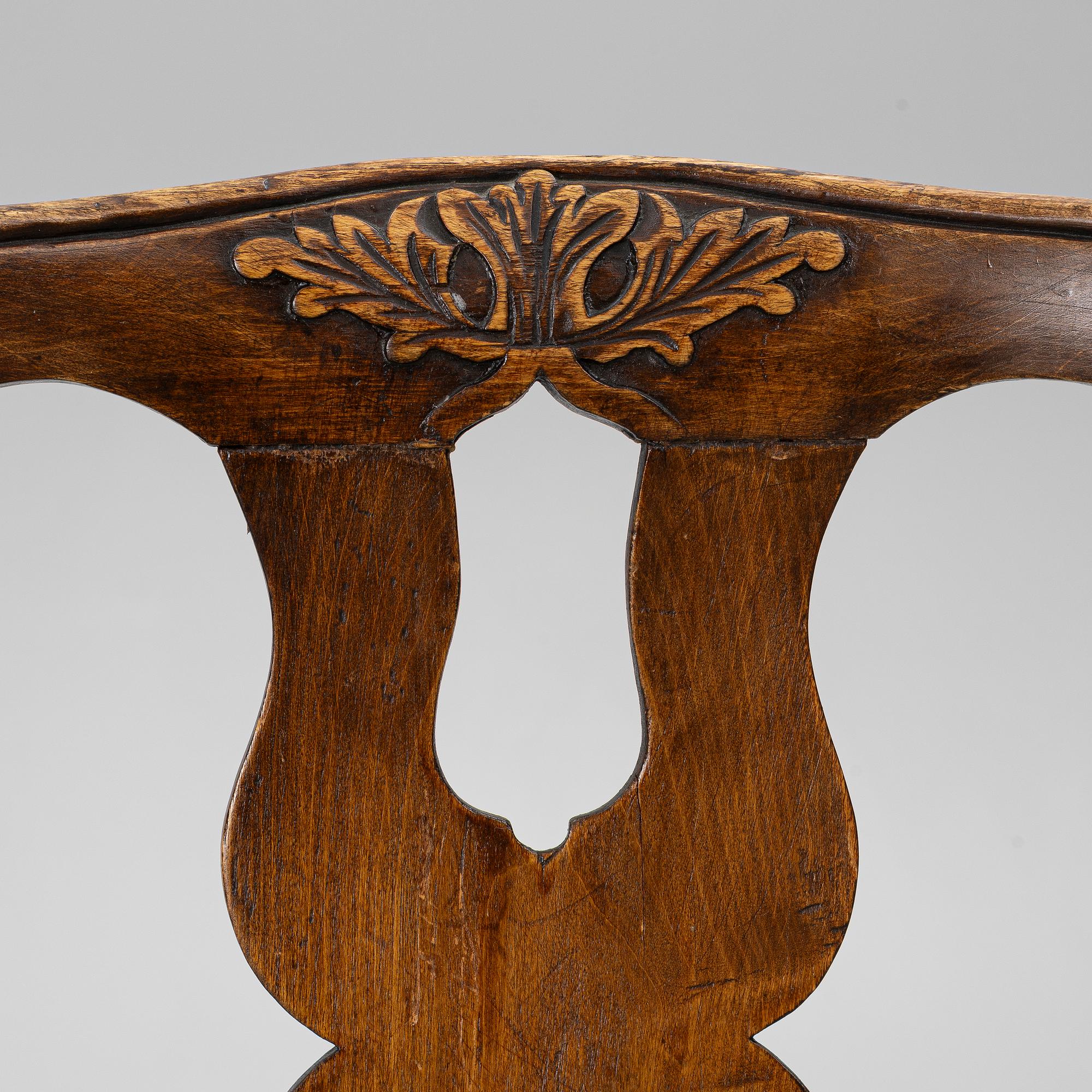 A pair of Swedish late Baroque chairs, Stockholm, mid 18th century,