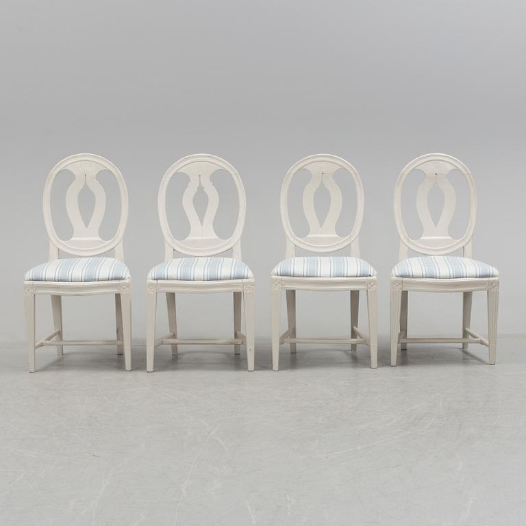 A set of four Gustavian, late 1700s chairs.