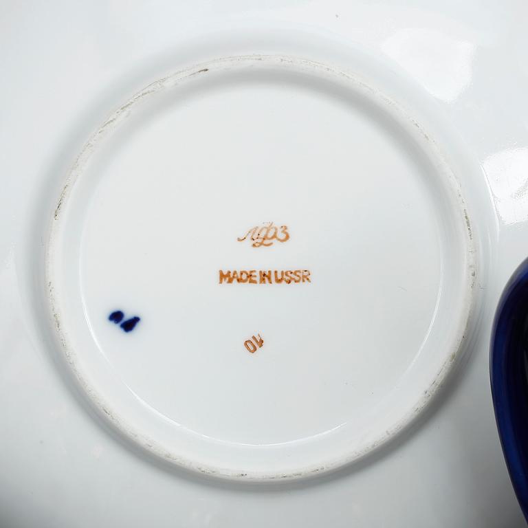 KAFFESERVIS, 15 delar, porslin, "Blue net", Lomonosov, Sovjet, 1900-talets senare del.