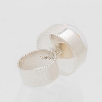 Berit Johansson, silver and glass ring, Orrefors 1975.