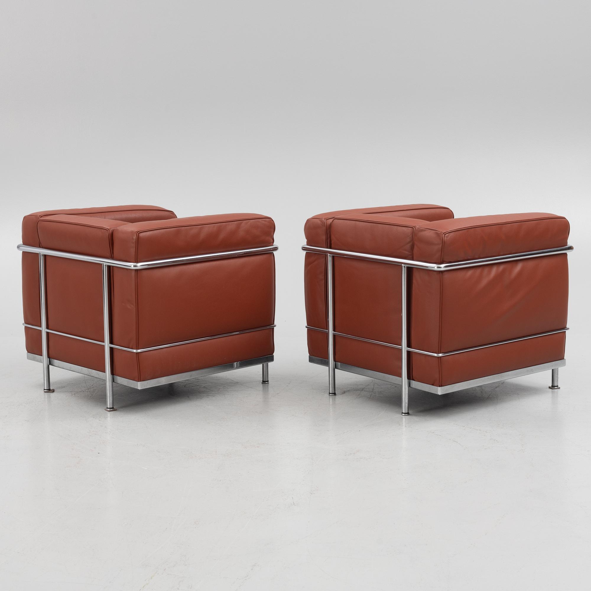 Le Corbusier, Pierre Jeanneret & Charlotte Perriand, a pair of "LC2" armchairs, Cassina, Italy.