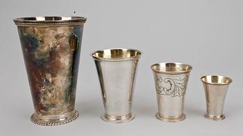 BÄGARE, 4st, silver, bl.a. CG hallberg, 1958, total vikt ca 500 g.