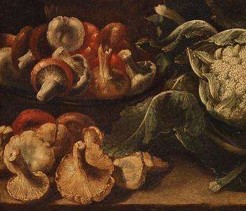 Simone del Tintore Follower of, Still life with asparagus, mushrooms, cauliflower and turnips.