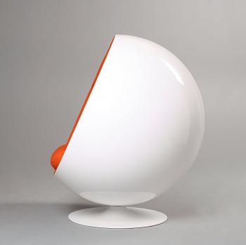 An Eero Aarnio white fiberglass and orange fabric 'Ball chair', by Adelta, Finland, post 1991.