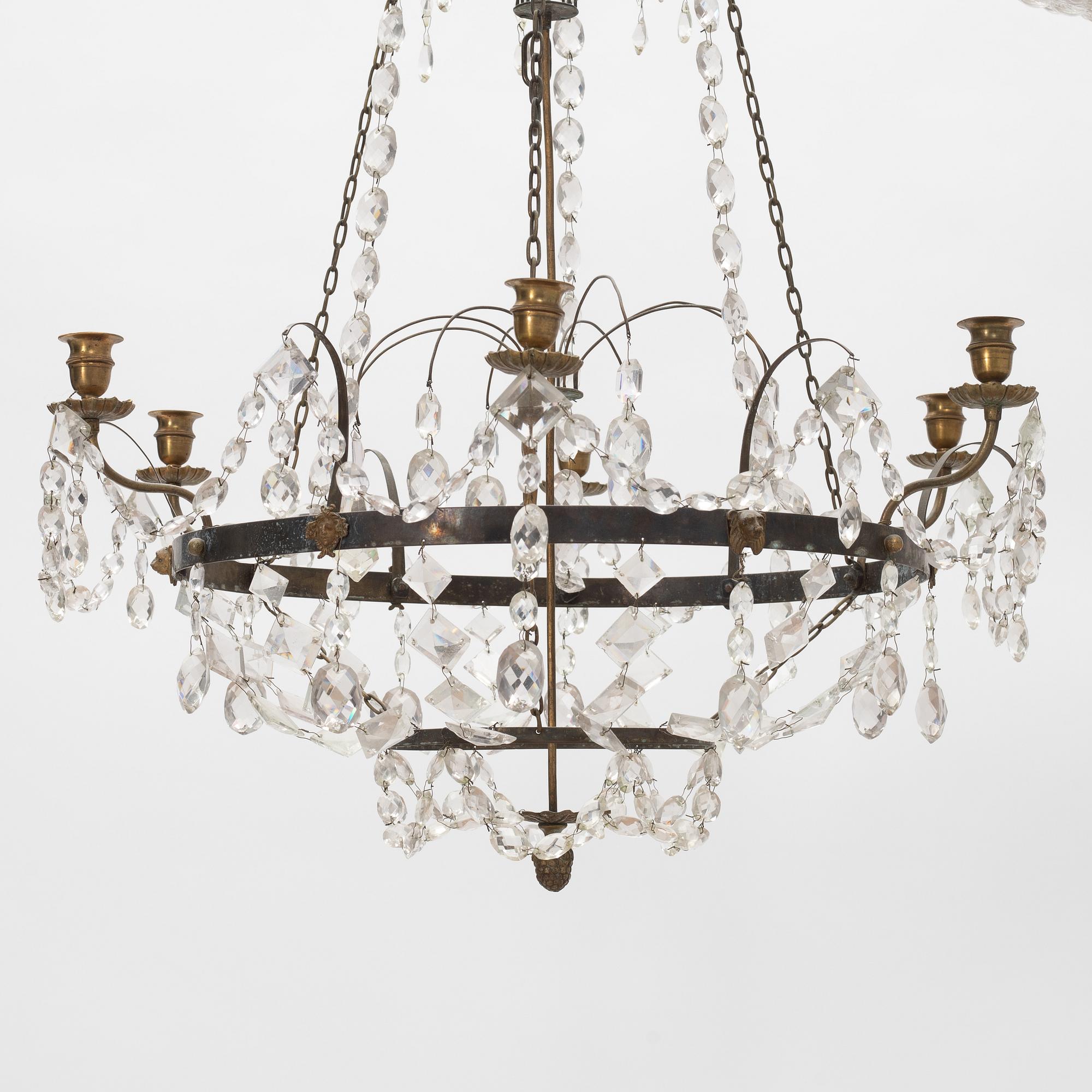A Gustavian style chandelier, around the year 1900 incorporating older elements.