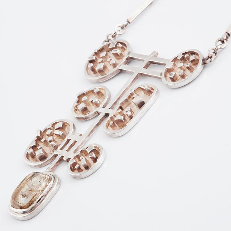 Claës Giertta, necklace in silver set with rutilated quartz, Stockholm 1967.