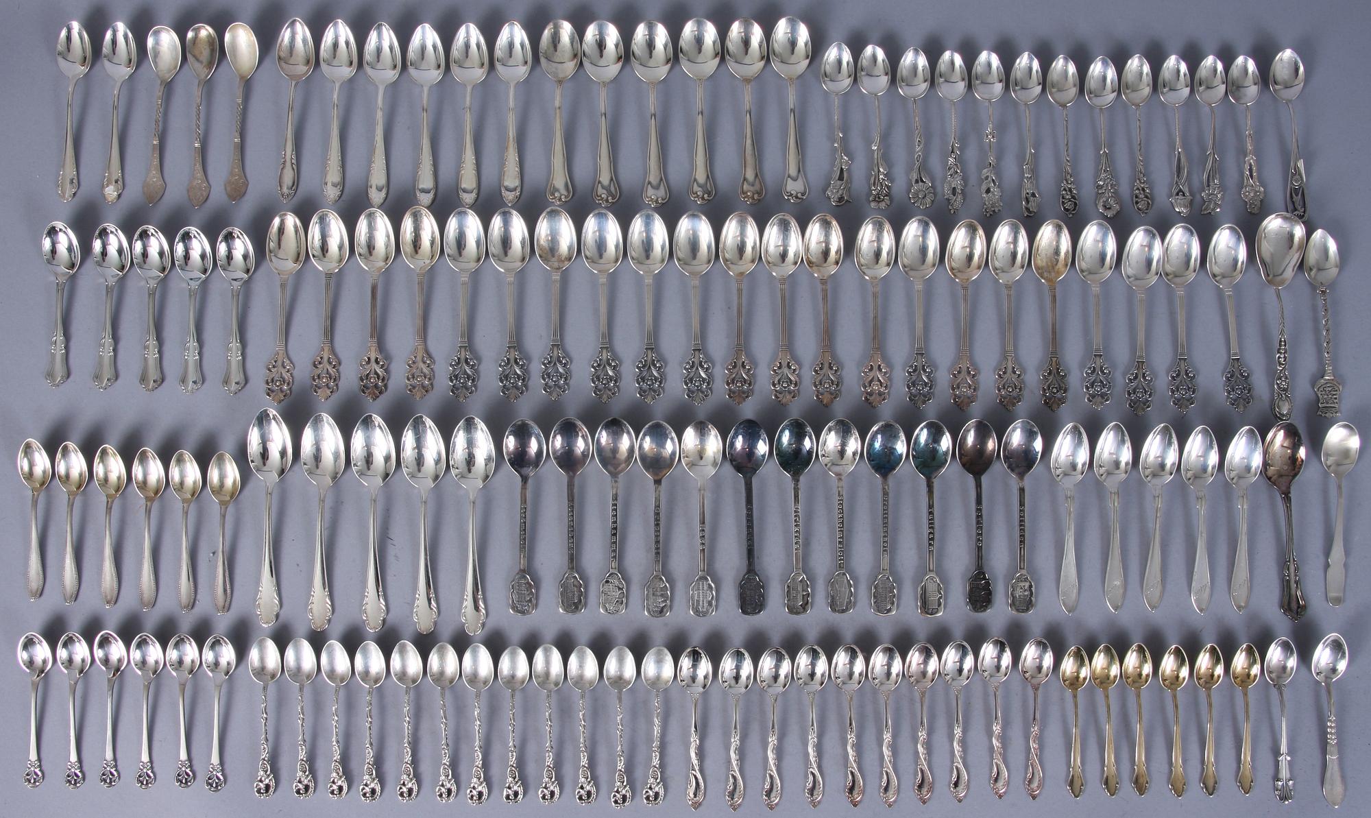 PARTI SKEDAR, 128 st, silver, mest Sverige, 1900-tal. Tot vikt 1240 g.