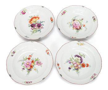 Four 18th-century porcelain dishes, Imperial porcelain manufactory, period of Empress Elisabeth I, Saint Petersburg.
