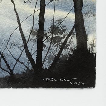 Peter Eugén, Evening twilight by the lake with trees.