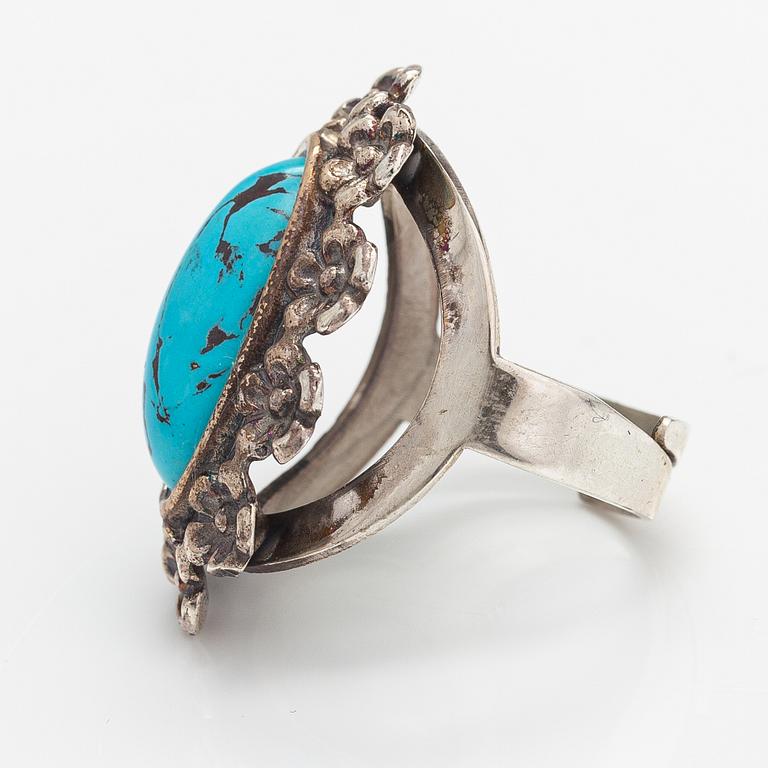 Jorma Laine, Ring "Lemmikki", silver turkos. Turun Hopea, Åbo.