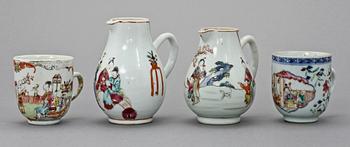 KANNOR, 2 st, samt KOPPAR, 2 st, porslin, Kina, 1700/1800-tal.