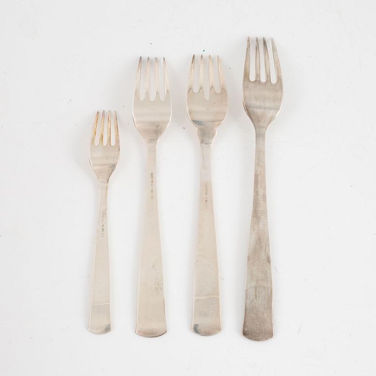 Jacob Ängman, a 130-piece silver flat wear set, "Rosenholm", Stockholm, Sweden, 1946-67.