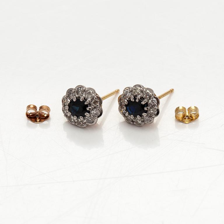 Earrings, faceted sapphires, 8/8 cut diamonds, 14K gold and white gold.
