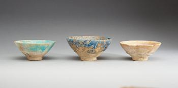 BOWLS, 3 pieces. Diameter 17, 15,5 and 15,5 cm. Iran 12th century.