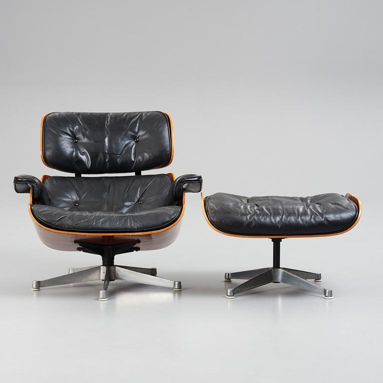 Charles & Ray Eames, a 'Lounge chair' and ottoman, Vitra 1960-1970s.