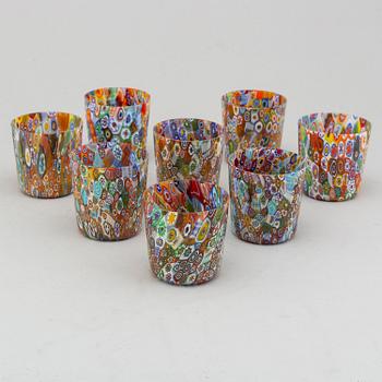 Eight Italian "millefiori" glasses, 20th Century.