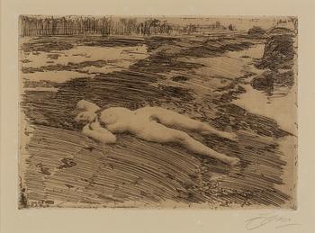 Anders Zorn, etching, 1916, signed in pencil.