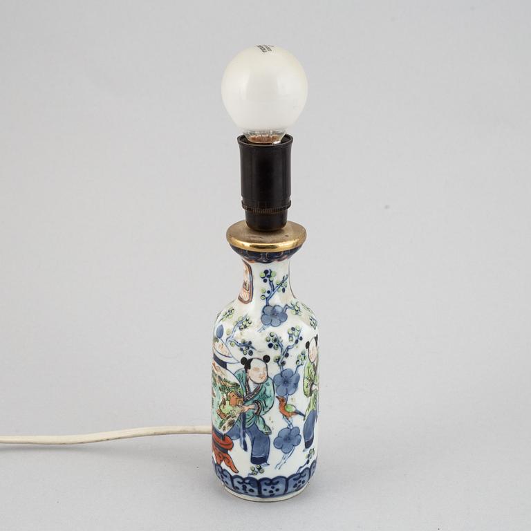 Four different vases, turned into table lamps, Qing dynasty, late 19th/early 20th century.