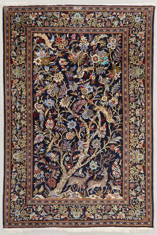 Rug Keshan old part silk signed approx. 218x140 cm.