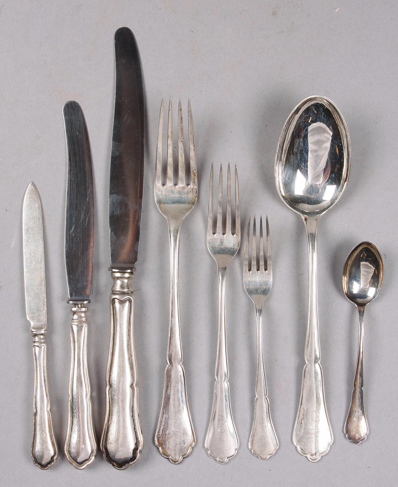 BESTICKSERVISDELAR, 51 st, silver. 1900-tal.