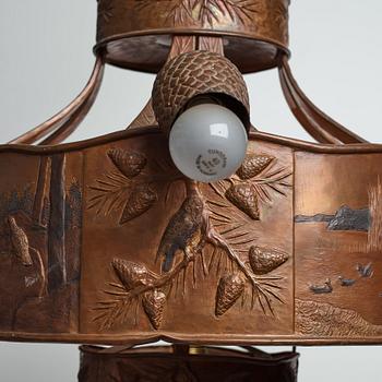 Georg Ringström, an Art Nouveau copper ceiling light, Sweden 1916.