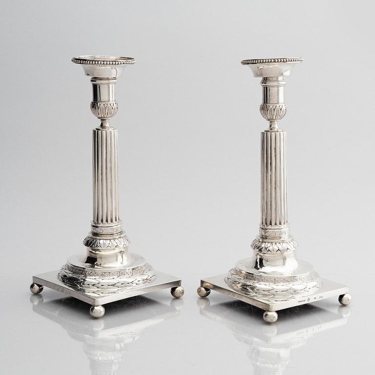 A pair of Swedish 18th century silver candelsticks, marks of Pehr Zethelius, Stockholm 1797.