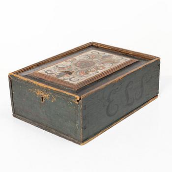 Timplåda, allmoge, tillskriven Hak-målarna, Lima, Dalarna, daterad 1822.