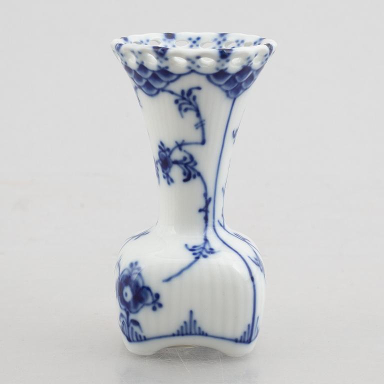 A group of two vases, two bowls and a candlestick, "Blue fluted full lace"/"Musselmalet", Royal Copenhagen.