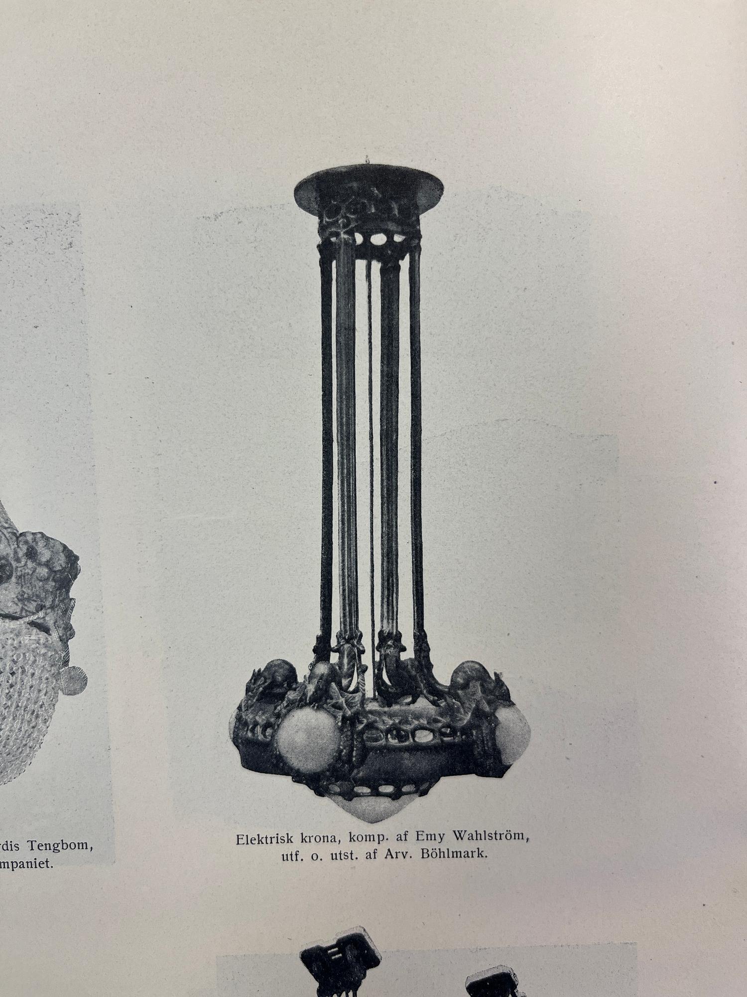Emy Wahlström, an Art Nouveau chandelier model "5024", Arvid Böhlmarks Lampfabrik, Stockholm, 1910s.