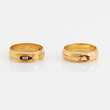 Ordensringar, Odd Fellow, 2 st, 18K guld.
