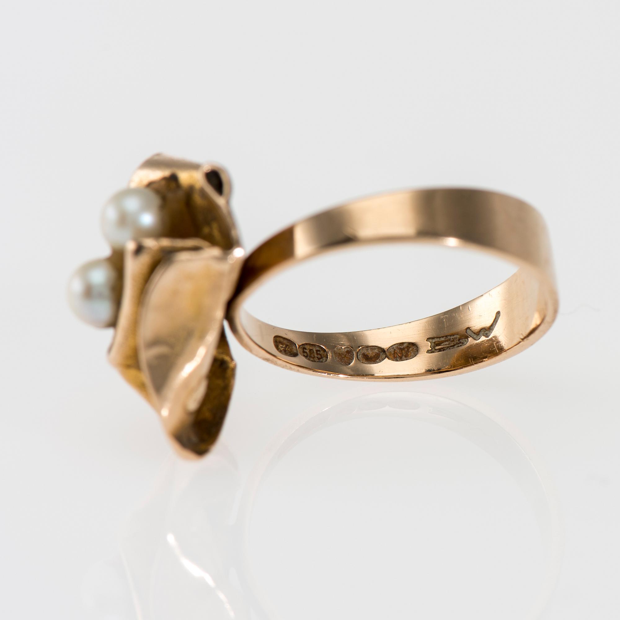 RING, 14K guld, pärlor. Björn Weckström, Lapponia. Vikt ca 7,1 g.