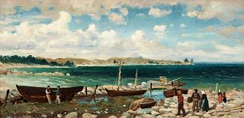 45. Johan Ericson, Coastal landscape with harbour.