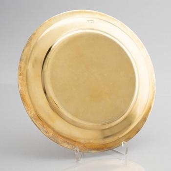 Twelve silver-gilt plates, mark of company C.G. Hallberg, Stockholm 1913-1917.