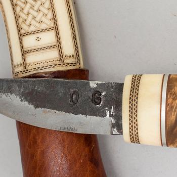 A traditional sami knife. Signed with unknown signature.